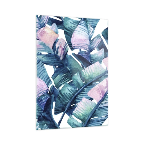 Obraz na szkle - Liście bananowca w pastelowych odcieniach na białym tle - 50x70cm - W bananowym gaju - Nowoczesna dekoracja ścienna do salonu, kuchni i sypialni ARTTOR