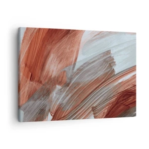 Obraz na płótnie - Abstrakcyjne pociągnięcia pędzla w odcieniach miedzi i szarości - 70x50cm - Abstrakcja jesienna i wietrzna - Nowoczesna dekoracja ścienna do salonu i sypialni ARTTOR