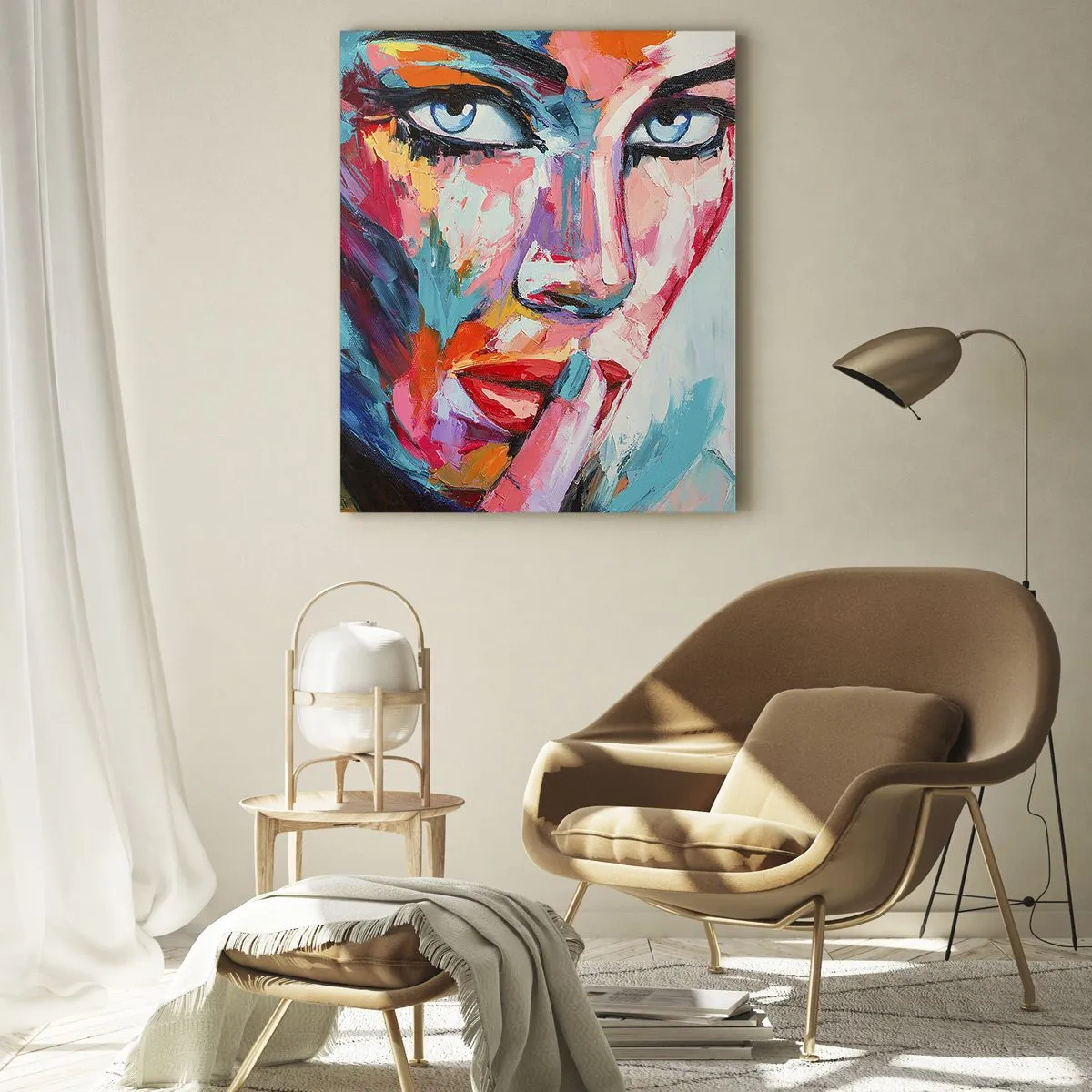 Obraz na szkle - Kolorowy portret kobiety w stylu abstrakcyjnym - 50x70cm - Nasza pierwsza tajemnica - Nowoczesna dekoracja ścienna do salonu, kuchni i sypialni ARTTOR