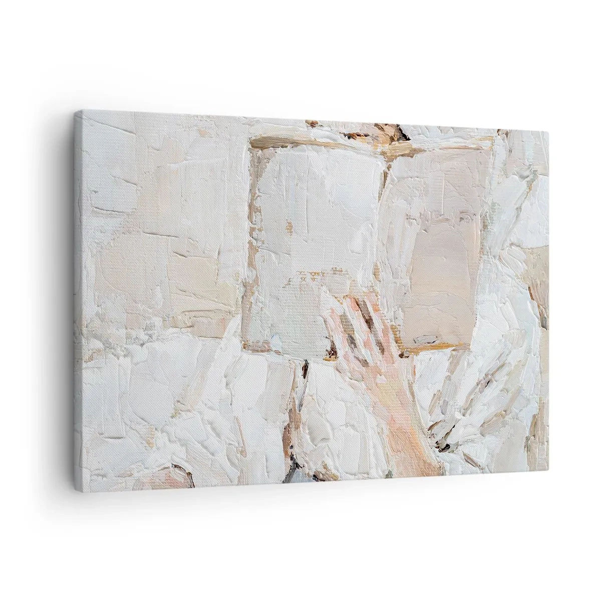 Obraz na płótnie - Impresjonistyczny obraz dłoni trzymającej otwartą książkę - 70x50cm - W innym świecie - Nowoczesna dekoracja ścienna do salonu i sypialni ARTTOR