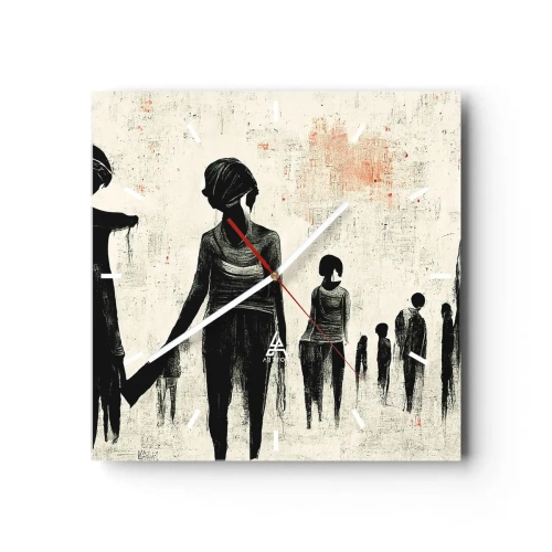 Zegar ścienny - Postacie w monochromatycznej kompozycji na jasnym tle - 30x30cm - Przeciw samotności - Nowoczesna dekoracja ścienna do salonu i sypialni ARTTOR