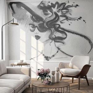 Fototapeta Standard Eco - Dama z charakterem - Kobieta W Kapeluszu, Twarz Kobiety, Czarno-Biały - 350x256 cm