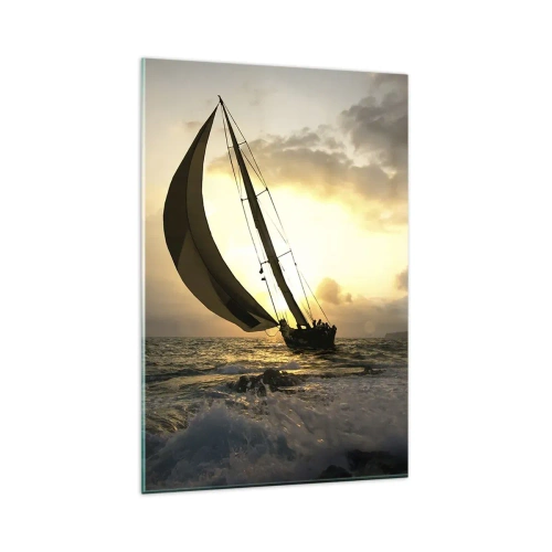 Obraz na szkle - Żaglówki na morzu podczas zachodu słońca - 80x120cm - Z wiatrem i pod wiatr - Nowoczesna dekoracja ścienna do salonu i sypialni ARTTOR