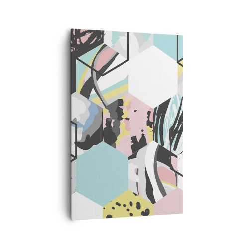 Obraz na płótnie - Geometryczny wzór heksagonów z kolorowymi abstrakcyjnymi detalami - 80x120cm - Sześciokąty i sześciany w sześciu barwach - Nowoczesna dekoracja ścienna do salonu i sypialni ARTTOR