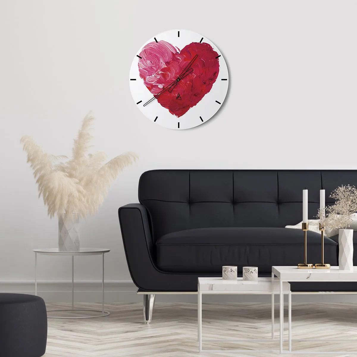 Zegar ścienny - Malowane serce w odcieniach czerwieni i różu - 30x30cm - All you need is love - Nowoczesna dekoracja ścienna do salonu, kuchni i sypialni ARTTOR