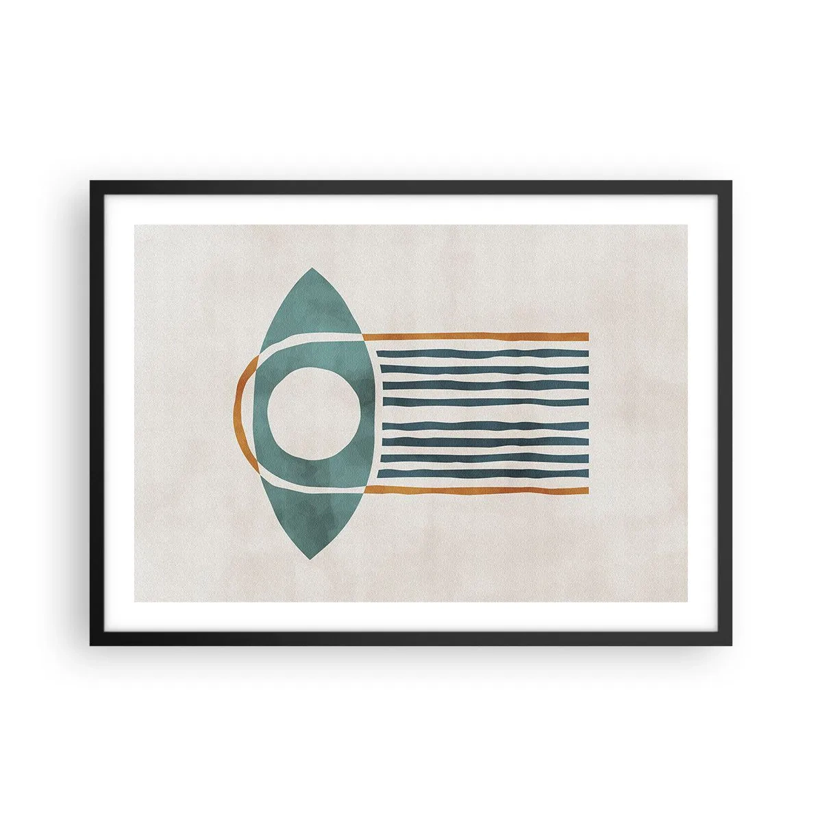 Plakat w czarnej ramie - Geometryczny wzór w odcieniach zieleni i pomarańczu - 70x50cm - Znaki i rytuały - Nowoczesna dekoracja ścienna do salonu i sypialni ARTTOR