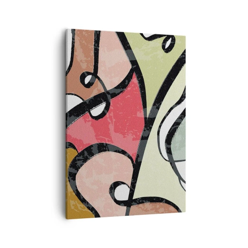 Obraz na płótnie - Abstrakcyjna kompozycja kolorowych kształtów z dynamicznymi liniami - 50x70cm - Piruety wśród barw - Nowoczesna dekoracja ścienna do salonu, kuchni i sypialni ARTTOR