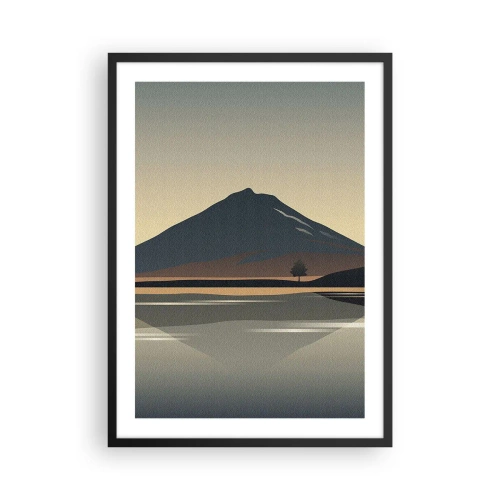 Plakat w czarnej ramie - Minimalistyczny krajobraz górski z odbiciem w jeziorze - 50x70cm - Lustrzane odbicie - Nowoczesna dekoracja ścienna do salonu i sypialni ARTTOR