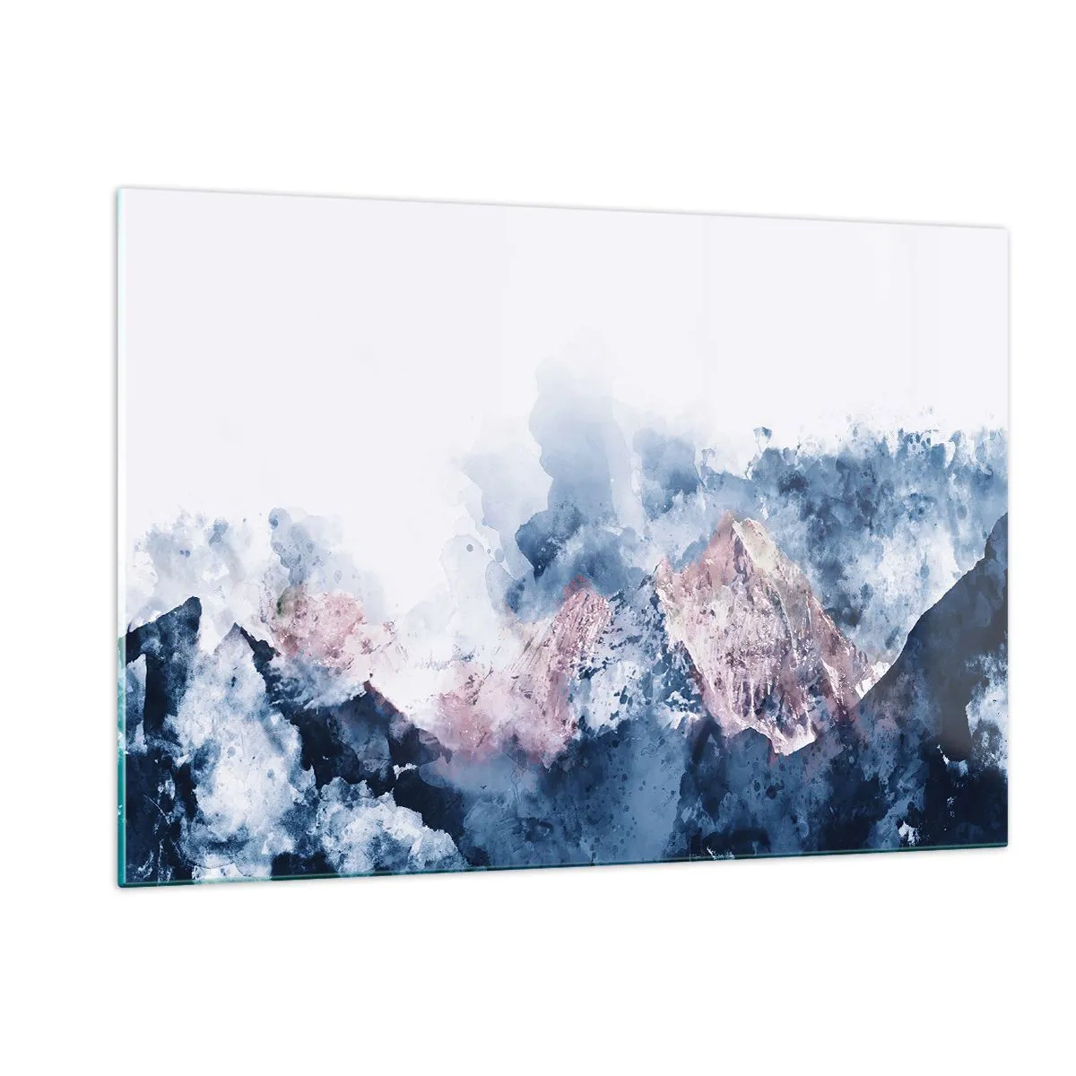 Obraz na szkle - Akwarelowe góry w pastelowych odcieniach niebieskiego i różu - 120x80cm - To są szczyty! - Nowoczesna dekoracja ścienna do salonu, kuchni i sypialni ARTTOR
