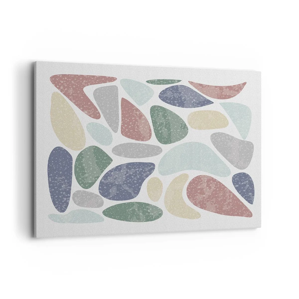 Obraz na płótnie - Kolorowe organiczne kształty na białym tle - 100x70cm - Mozaika pudrowanych barw - Nowoczesna dekoracja ścienna do salonu, kuchni i sypialni ARTTOR