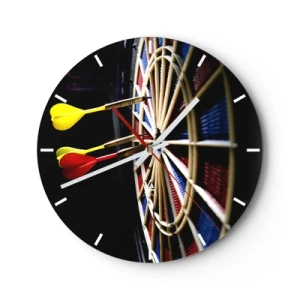 Zegar ścienny - Rzutki trafiające w tarczę - 30x30cm - W samo sedno - Nowoczesna dekoracja ścienna do salonu, kuchni i sypialni ARTTOR