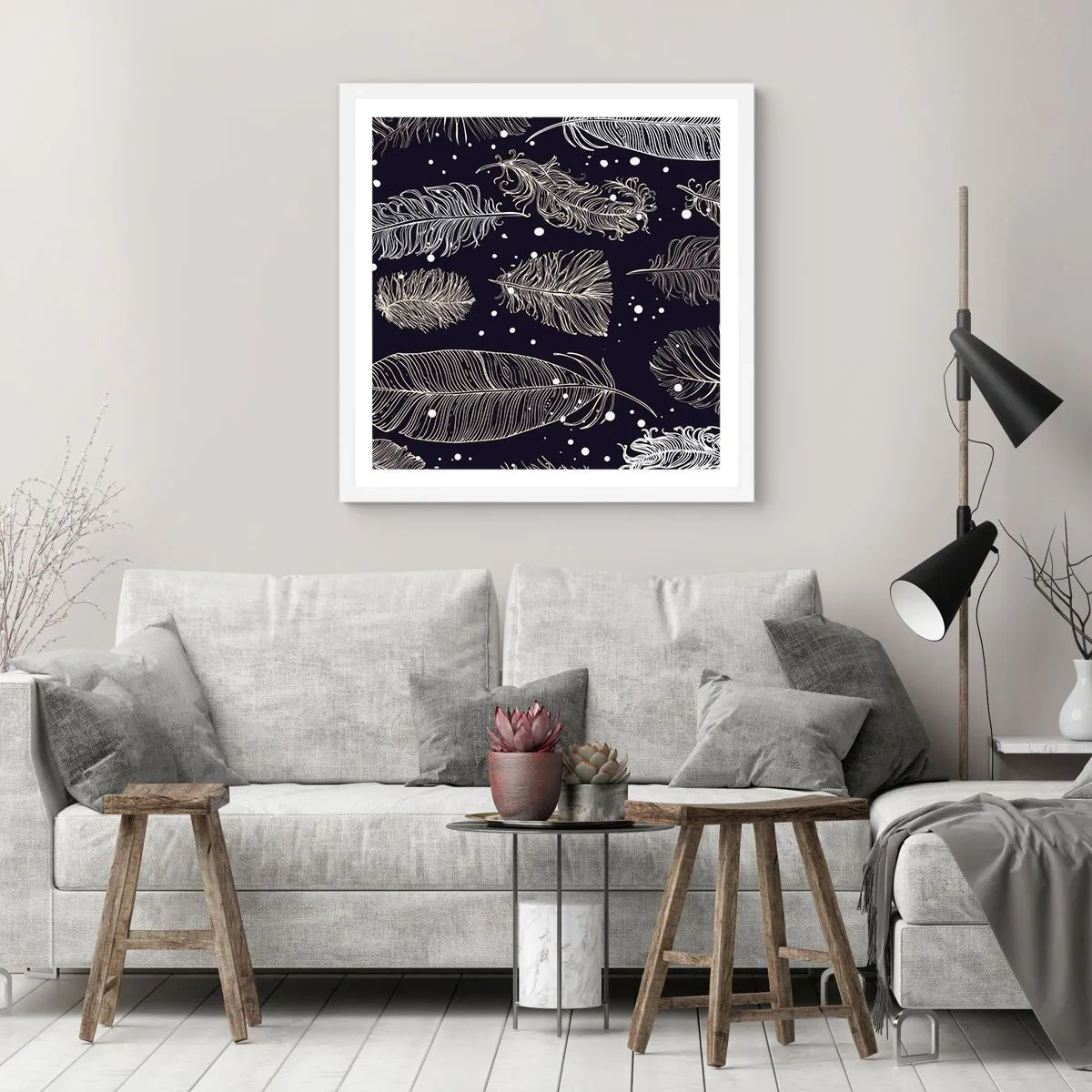 Plakat w białej ramie - Pierzasta koronka - 50x50 cm