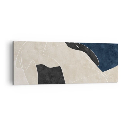 Obraz na płótnie - Geometryczna abstrakcja w odcieniach beżu i granatu - 140x50cm - Kompozycja abstrakcyjna – kontrast barw - Nowoczesna dekoracja ścienna do salonu i sypialni ARTTOR