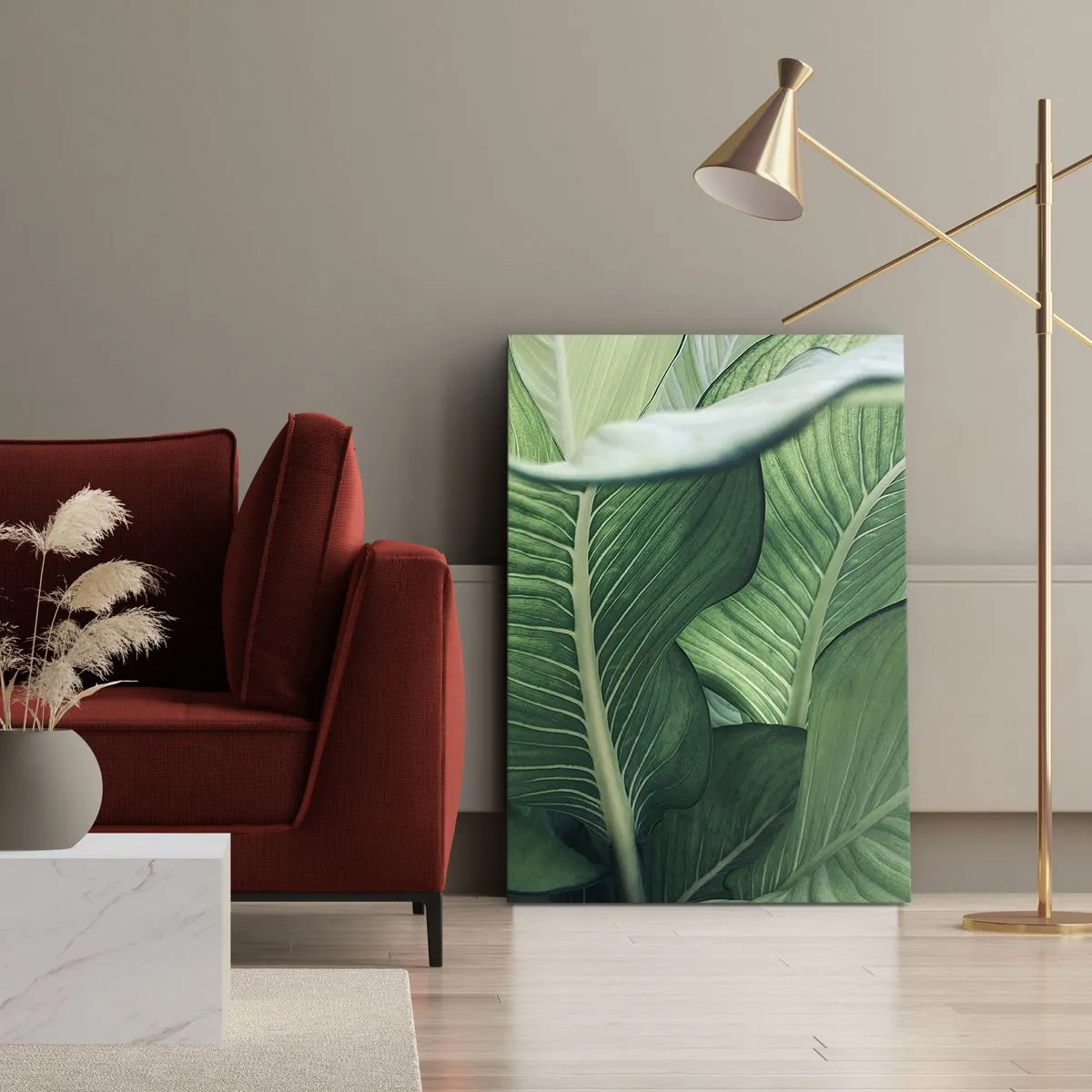 Obraz na płótnie - Zielone liście tropikalnej rośliny - 50x70cm - Życie intensywnie zielone - Nowoczesna dekoracja ścienna do salonu, kuchni i sypialni ARTTOR