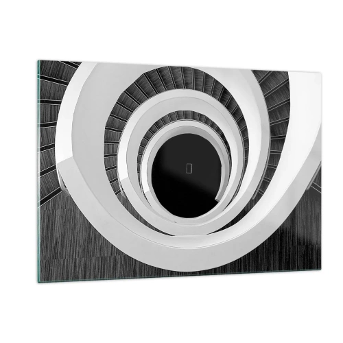 Obraz na szkle - Spiralne schody w czerni i bieli z perspektywy z góry - 120x80cm - Do istoty rzeczy - Nowoczesna dekoracja ścienna do salonu, kuchni i sypialni ARTTOR
