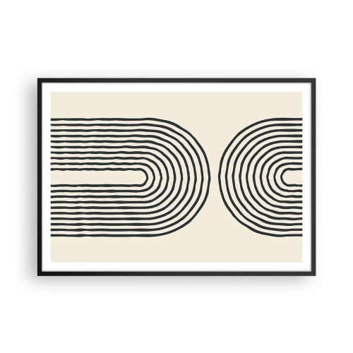 Plakat w czarnej ramie - Abstrakcyjny wzór geometryczny z symetrycznymi liniami na jasnym tle - 100x70cm - Już za chwilę… - Nowoczesna dekoracja ścienna do salonu i sypialni ARTTOR