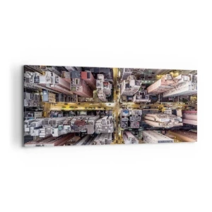 Obraz na płótnie - Widok z lotu ptaka na miasto pełne drapaczy chmur - 120x50cm - Pozdrowienia z Hongkongu - Nowoczesna dekoracja ścienna do salonu i sypialni ARTTOR