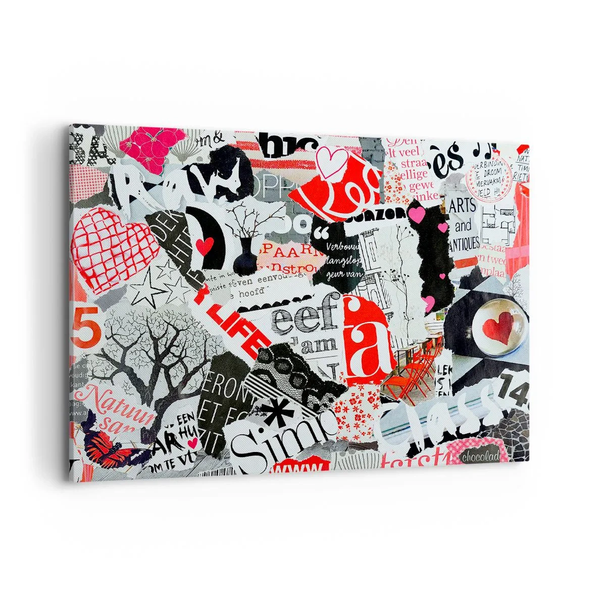 Obraz na płótnie - Kolorowy kolaż z napisami, sercami i grafikami - 100x70cm - Hipsterski kolaż - Nowoczesna dekoracja ścienna do salonu, kuchni i sypialni ARTTOR