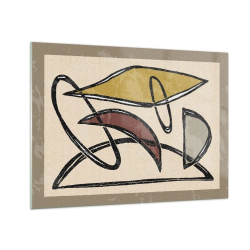 Obraz na szkle - Geometryczna abstrakcja w żółci i czerwieni - 70x50cm - Piony i poziomy - Nowoczesna dekoracja ścienna do salonu i sypialni ARTTOR