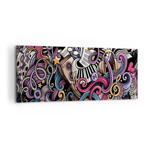 Obraz na płótnie - Muzyczna abstrakcja pełna kolorowych instrumentów i nut - 120x50cm - Skomplikowana melodia - Nowoczesna dekoracja ścienna do salonu i sypialni ARTTOR