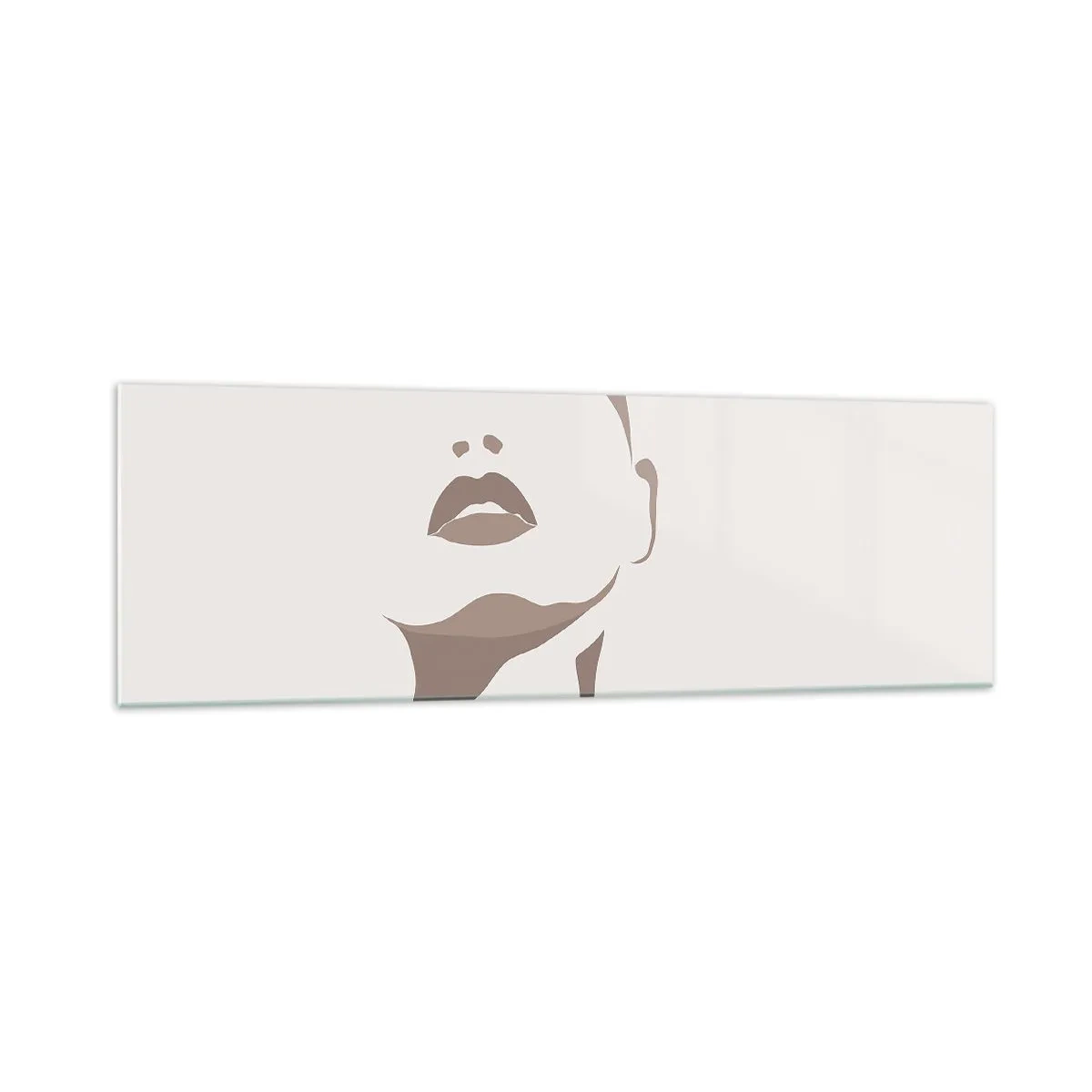 Obraz na szkle - Minimalistyczny kontur kobiecej twarzy w delikatnych beżach - 160x50cm - Stworzona ze światła i cienia - Nowoczesna dekoracja ścienna do salonu i sypialni ARTTOR