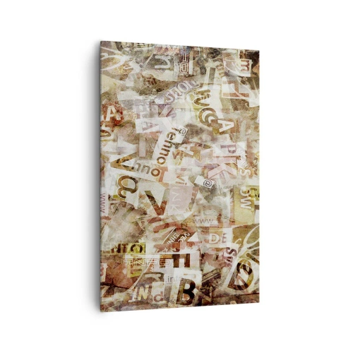 Obraz na płótnie - Abstrakcyjna kompozycja z literami i wycinkami tekstu - 80x120cm - Zjednoliterzam paplomanię - Nowoczesna dekoracja ścienna do salonu i sypialni ARTTOR