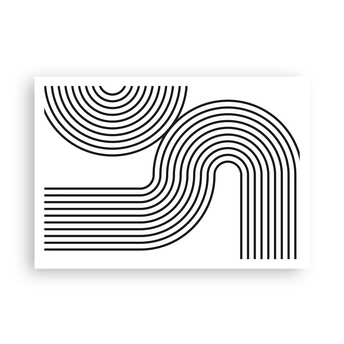 Plakat - Abstrakcyjny obraz z czarnymi liniami tworzącymi geometryczne wzory na białym tle - 100x70cm - Na zakręcie - Nowoczesna dekoracja ścienna do salonu i sypialni ARTTOR