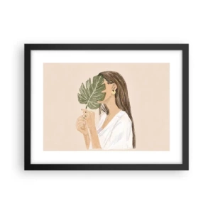 Plakat w czarnej ramie - Tajemniczy portret z wachlarzem - 40x30 cm