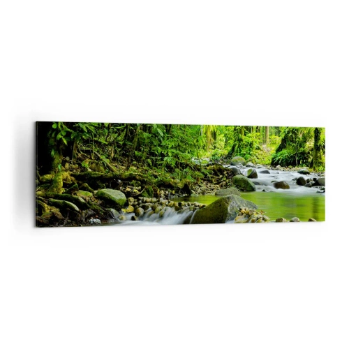 Obraz na płótnie - Strumień w lesie tropikalnym z bujną zielenią - 160x50cm - Popłynąć w morzu zieleni - Nowoczesna dekoracja ścienna do salonu i sypialni ARTTOR