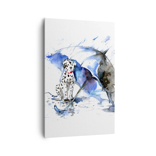 Obraz na płótnie - Akwarela psa dalmatyńczyka z parasolem w tle - 80x120cm - Po to jest przyjaciel - Nowoczesna dekoracja ścienna do salonu i sypialni ARTTOR