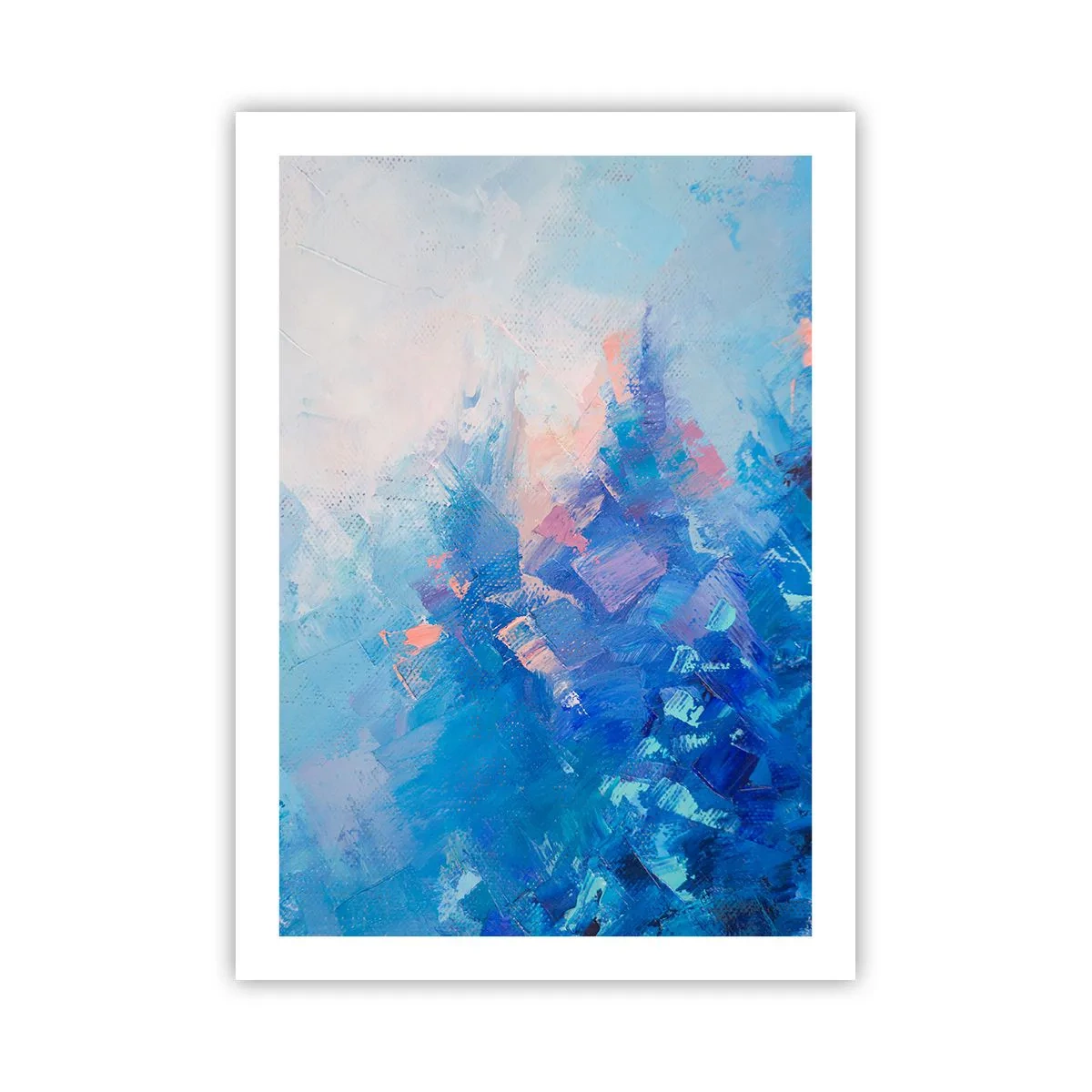 Plakat - Abstrakcyjna kompozycja w odcieniach błękitu i różu inspirowana zimowym krajobrazem - 50x70cm - Zimowa abstrakcja - Nowoczesna dekoracja ścienna do salonu, kuchni i sypialni ARTTOR