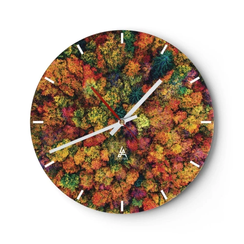 Zegar ścienny - Jesienny las widziany z lotu ptaka w intensywnych barwach - 30x30cm - Bukiet jesiennych drzew - Nowoczesna dekoracja ścienna do salonu, kuchni i sypialni ARTTOR