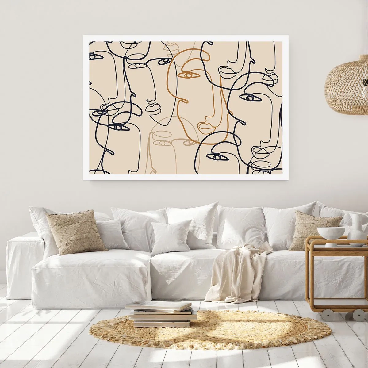 Plakat - Minimalistyczne twarze w stylu line art na jasnym tle - 100x70cm - Portret zwielokrotniony - Nowoczesna dekoracja ścienna do salonu i sypialni ARTTOR
