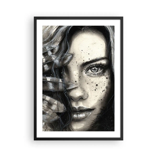 Plakat w czarnej ramie - Portret kobiety w monochromatycznym stylu - 50x70cm - Dzika piękność - Nowoczesna dekoracja ścienna do salonu i sypialni ARTTOR