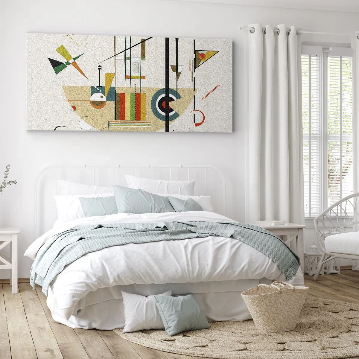 Obraz na płótnie - Kolorowa abstrakcja z geometrycznymi kształtami - 140x50cm - I świat się śmieje - Nowoczesna dekoracja ścienna do salonu i sypialni ARTTOR