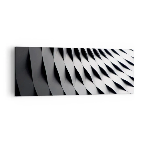 Obraz na płótnie - Abstrakcyjny wzór geometryczny w odcieniach czerni i bieli - 140x50cm - Na powierzchni fal - Nowoczesna dekoracja ścienna do salonu i sypialni ARTTOR