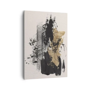 Obraz na płótnie - Abstrakcyjna kompozycja w czerni i złocie o dynamicznym charakterze - 50x70cm - Kompozycja z pasją - Nowoczesna dekoracja ścienna do salonu, kuchni i sypialni ARTTOR