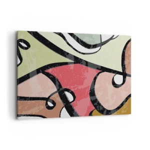 Obraz na płótnie - Kolorowe abstrakcyjne kształty z czarnymi liniami - 100x70cm - Piruety wśród barw - Nowoczesna dekoracja ścienna do salonu, kuchni i sypialni ARTTOR