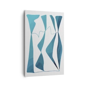 Obraz na płótnie - Abstrakcyjne kształty w odcieniach błękitu na białym tle - 80x120cm - Abstrakcja: turkusowy związek - Nowoczesna dekoracja ścienna do salonu i sypialni ARTTOR