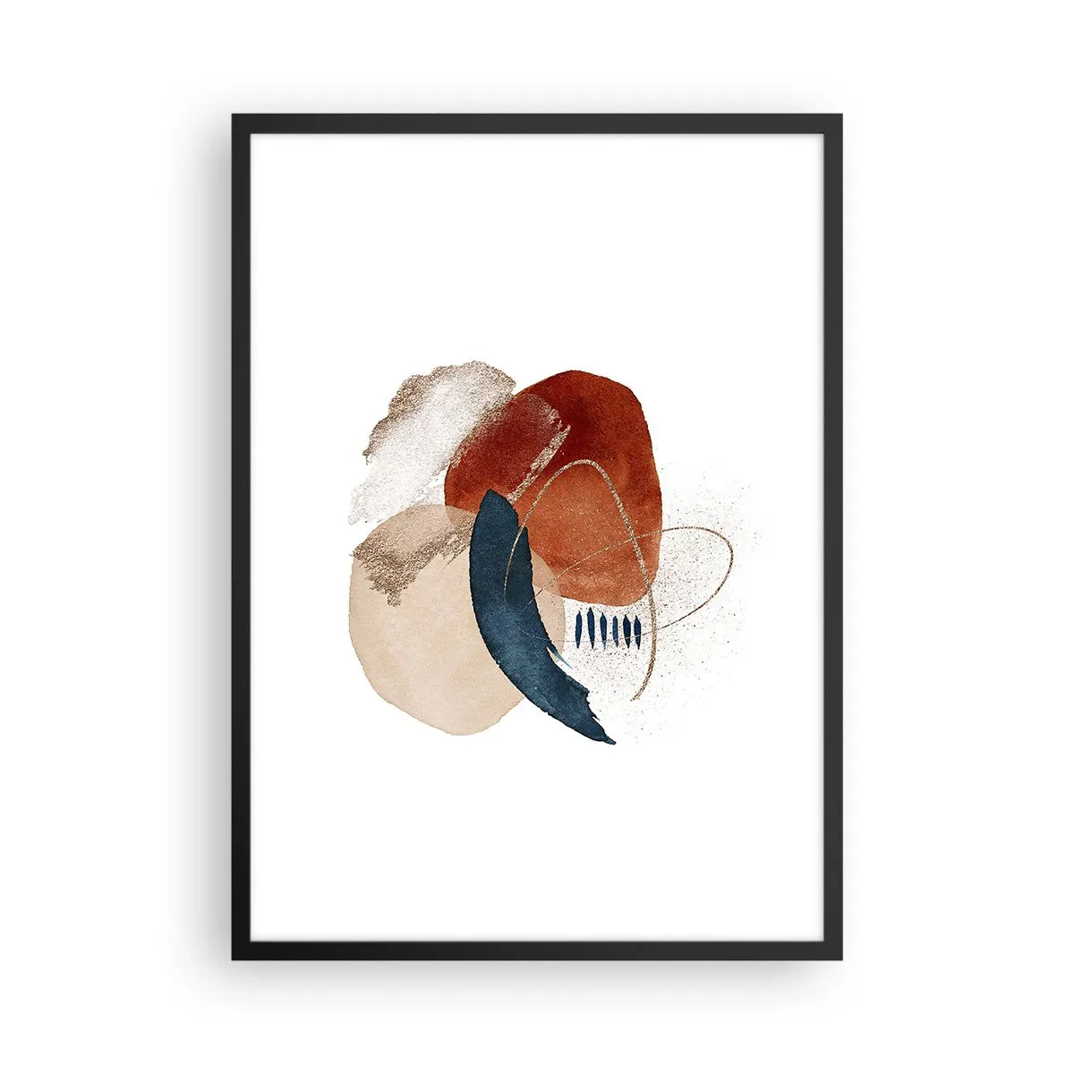 Plakat w czarnej ramie - Abstrakcyjna owalna kompozycja w ciepłych barwach - 50x70cm - Owalna kompozycja - Nowoczesna dekoracja ścienna do salonu i sypialni ARTTOR