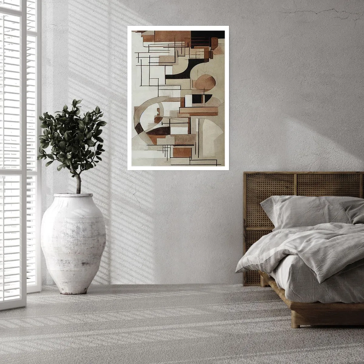 Plakat - Geometryczna abstrakcja w odcieniach brązu i beżu - 50x70cm - Pejzaż miejski 2.0 - Nowoczesna dekoracja ścienna do salonu, kuchni i sypialni ARTTOR