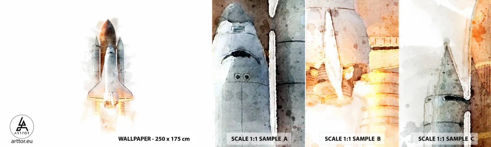 Fototapeta Próbka Samoprzylepna Deluxe Sticker - Odkrywcy na start - Rakieta Kosmiczna, Kosmos, Minimalizm - 100x30 cm