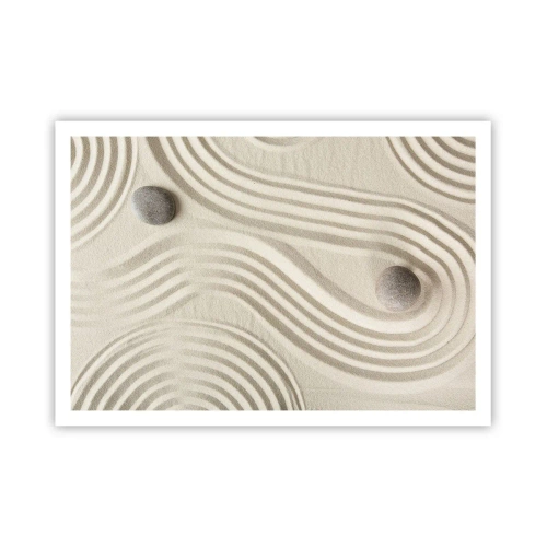 Plakat - Minimalistyczny wzór zen z piaskiem i kamieniami - 100x70cm - Dotyk ciepła - Nowoczesna dekoracja ścienna do salonu i sypialni ARTTOR