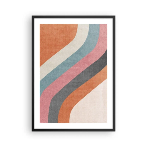Plakat w czarnej ramie - Geometryczne pasy w stylu retro - 50x70cm - Kompozycja diagonalna – ruch - Nowoczesna dekoracja ścienna do salonu i sypialni ARTTOR