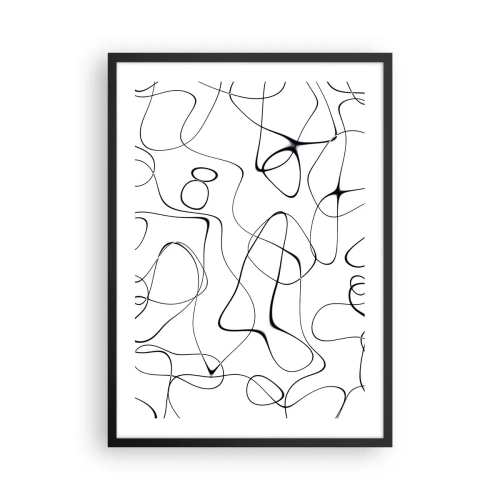 Plakat w czarnej ramie - Abstrakcyjne czarne linie na białym tle - 50x70cm - Ścieżki życia, koleje losu - Nowoczesna dekoracja ścienna do salonu i sypialni ARTTOR