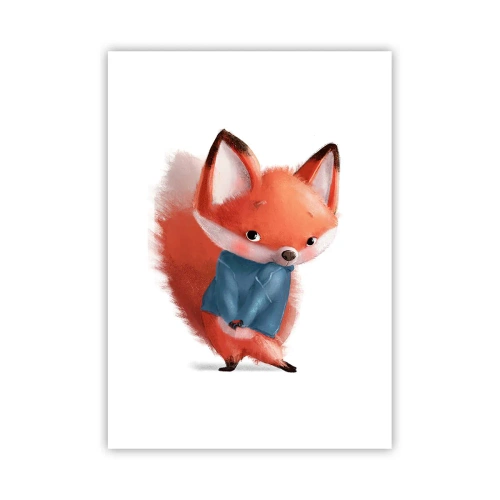 Plakat - Uroczy rudy lisek w niebieskim sweterku - 50x70cm - Ładnie mi w tym? - Nowoczesna dekoracja ścienna do salonu, kuchni i sypialni ARTTOR
