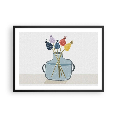 Plakat w czarnej ramie - Kolorowe suche kwiaty w wazonie na białym tle - 70x50cm - Jak makiem zasiał - Nowoczesna dekoracja ścienna do salonu i sypialni ARTTOR