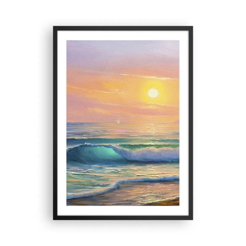 Plakat w czarnej ramie - Słoneczny zachód nad spokojnym oceanem - 50x70cm - Turkusowa pieśń fal - Nowoczesna dekoracja ścienna do salonu i sypialni ARTTOR