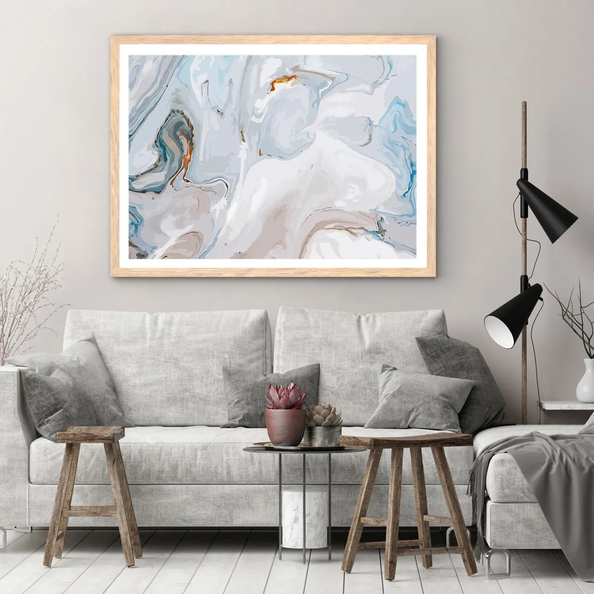 Plakat w ramie jasny dąb - Biel wypiętrzona - 70x50 cm