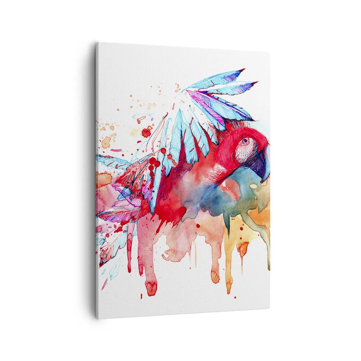 Obraz na płótnie - Kolorowa ilustracja papugi w technice akwareli - 50x70cm - Kolorowe Papugi - Nowoczesna dekoracja ścienna do salonu, kuchni i sypialni ARTTOR